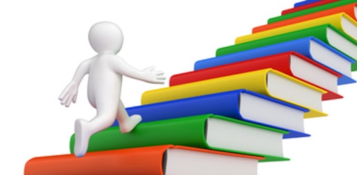 silueta de persona subiendo escalera de libros de colores