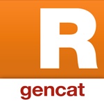 "R", en blanco, ocupando los tres tercios superiores de la imagen. Debajo gencat, en rojo. Fondo naranja y blanco. Enlace incluído en de la guía de transporte urbano