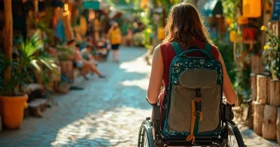 Chica con movilidad reducida paseando en silla de ruedas