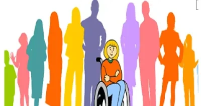 Dibujo de la inclusión social de personas con discapacidad