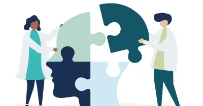 dos dibujos rellenando un puzle sobre salud mental