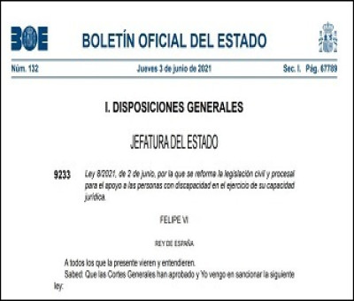 Publicación del BOE sobre la reforma legal sobre discapacidad en España
