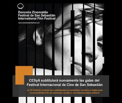 Cartel donde se informa que CESyA subtitulará nuevamente las galas del Festival Internacional de Cine de San Sebastián