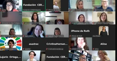 Una captura de pantalla de una reunión virtual en videollamada en el que se ven a 25 personas