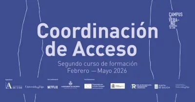 cartel del curso con letras blancas sobre fondo azul en el que también están los logos de las entidades colaborativas