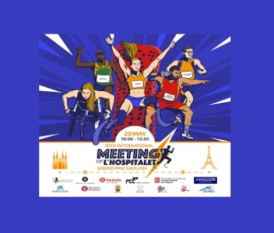 Cartel del 18º Meeting Internacional de Atletismo Paralímpico de L’Hospitalet, con los cinco medallistas paralímpicos representados en el mismo