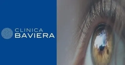 Banner de la Clínica Baviera con un ojo de fondo (Fuente: Discapnet)