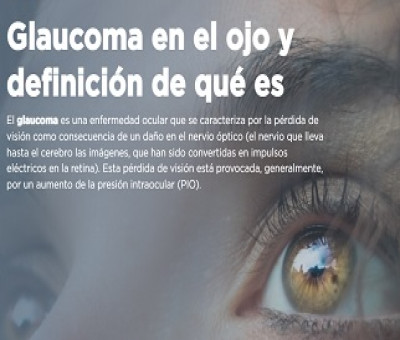 Banner por el Día Mundial del Glaucoma, con la definición de esta enfermedad y los ojos de una persona (Fuente: Clínica Baviera)