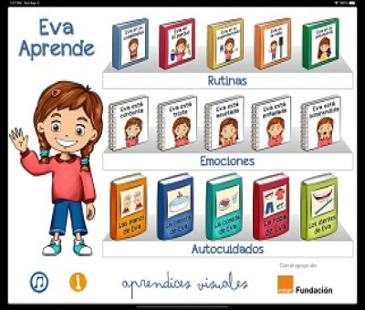 Cartel con la colección de cuentos de EVA APRENDE