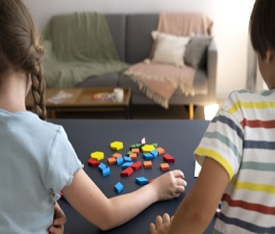 Dos niños con Trastorno del Espectro Autista (TEA) jugando