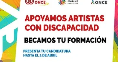 Banner informativo sobre el proyecto de la beca IAM WITH YOU de Fundación ONCE, para apoyar a artistas con discapacidad