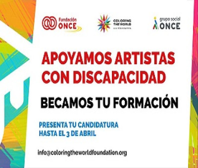 Banner informativo sobre el proyecto de la beca IAM WITH YOU de Fundación ONCE, para apoyar a artistas con discapacidad