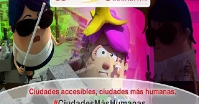 Imagen de un seminario en línea en la que se ve a personajes de 'ON Fologüers' protagonizando uno de los videos de la campaña ‘Ciudades accesibles, ciudades más humanas’
