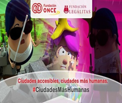 Imagen de un seminario en línea en la que se ve a personajes de 'ON Fologüers' protagonizando uno de los videos de la campaña ‘Ciudades accesibles, ciudades más humanas’