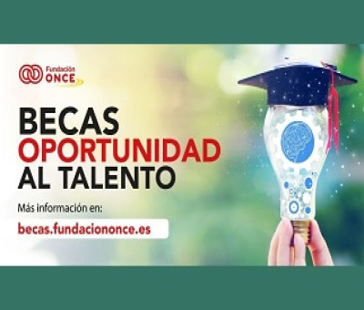 Banner informativo de la convocatoria de Becas OPORTUNIDAD AL TALENTO de Fundación ONCE (Fuente: Fundación ONCE)
