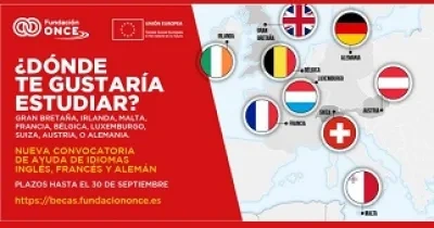 Banner de las Becas, donde aparecen los países donde se puede estudiar idiomas con ayuda de Fundación ONCE