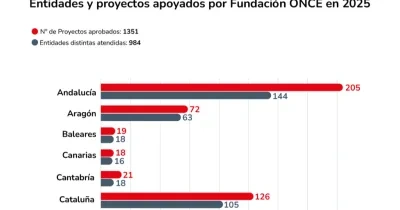 Gráfico que muestra el apoyo de Fundación ONCE en 2025 a 984 entidades de personas con discapacidad, con 1.351 proyectos desarrollados