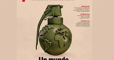 Portada de la revista Perfiles con una granada de fragmentación con la bola del mundo (Fuente: Grupo Social ONCE)