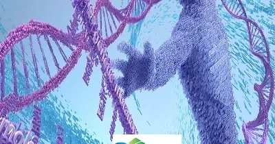 Banner sobre el cáncer, representando con cadenas de ADN y moléculas, simulando una figura humana (Fuente: Sysmex España)