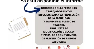 Infografía del informe sobre los derechos de las personas trabajadoras con discapacidad a la protección de la seguridad y salud en el puesto de trabajo. Propuesta de modificación de la Ley 31/1995, de 8 de noviembre, de prevención de riesgos laborales (Fuente: CERMI)