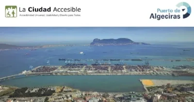 maqueta del puerto de Algeciras. Logos de La Ciudad Accesible y Puerto de Algeciras