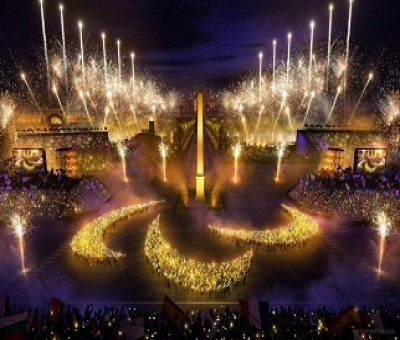 Proyección de un momento de lo que será la ceremonia de apertura de los Juegos Paralímpicos de París 2024 (Foto de París 2024)