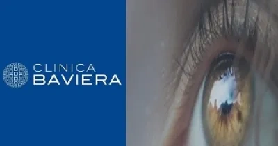 Banner con el logotipo y un ojo de la Clínica Baviera