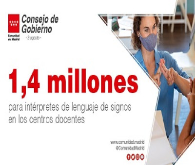 Banner de la Comunidad de Madrid donde se informa de los 1,4 millones de euros destinados a garantizar la atención a los alumnos con discapacidad auditiva