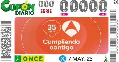 cupon representativo de la once con el lema "cumpliendo contigo" y el logo de antena3