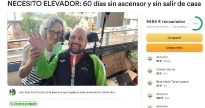 Página web de la donación con una foto de Ivan Alemany con su madre en el balcón de su casa