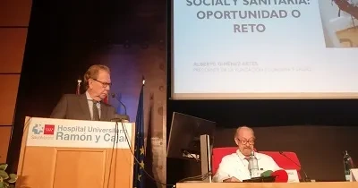 Momento de la Jornada durante la intervención de Jesús María Aranaz y Alberto Giménez Artés (Fuente: Fundación Economía y Salud)