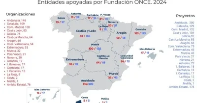 Mapa autonómico en el que se ve el número de entidades beneficiadas y de proyectos puestos en marcha en cada región