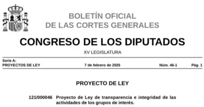 primera página del Proyecto Ley en las Cortes Generales