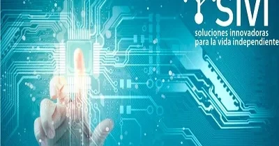 Banner con una persona utilizando un ordenador de pantalla de cristal y un entramado de circuitos informáticos de fondo y las iniciales de SIVI (Soluciones Innovadoras para la Vida Independiente) - (Fuente: Cluster SIVI)