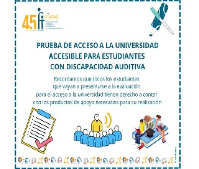 Banner de FIAPAS sobre la prueba de acceso a la Universidad 2023 accesible para estudiantes con discapacidad auditiva