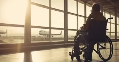 Una persona en silla de ruedas espera en un aeropuerto (Fuente: 123RF/margoalexa)