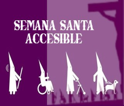 Banner de la Semana Santa accesible, con nazarenos representando a todos los colectivos de camino a la cruz
