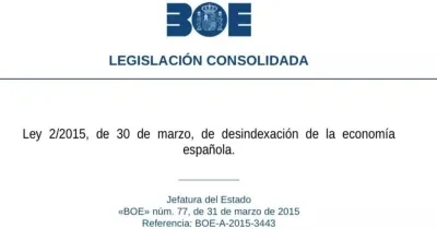 Portada de la Ley 2/2015 de Desindexación de la Economía Española, publicada en el BOE