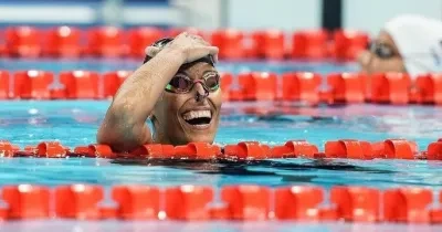 Teresa Perales tras acabar una prueba de natación
