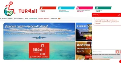 Página web de inicio de Tur4all con todos los submenús donde navegar para encontrar lo que buscas
