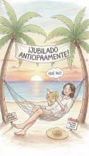 Ilustración de una persona descansando en una hamaca entre palmeras.