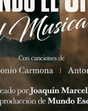 Cartel promocional del musical Bailando el Silencio. Sobre un fondo oscuro con tonos marrones y efecto de humo destaca el título en letras grandes blancas: “Bailando el Silencio. El Musical”. Debajo aparece el texto “Con canciones de Pastora Soler, Antonio Carmona, Antonio Orozco y Rozalén”. También se indica: “Creado por Joaquín Marcelo. Una producción de Mundo Escena”. En la parte inferior figuran los logotipos de Fundación ONCE, ILUNION Accesibilidad, CBAJ by Mármoles, Antonio Orozco y Mundo Escena.