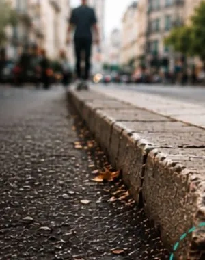 Cartel de la campaña #CazaBarreras de Cocemfe para la Semana Europea de la Movilidad. La imagen muestra un bordillo elevado en una calle urbana como ejemplo de barrera de accesibilidad. Sobre la fotografía aparece el mensaje: “Detecta. Reporta. Transforma.”, junto a una invitación para identificar y registrar obstáculos que limitan la movilidad mediante la aplicación AccesibilidApp. El diseño incluye iconos de geolocalización y los logotipos de Cocemfe y entidades colaboradoras.