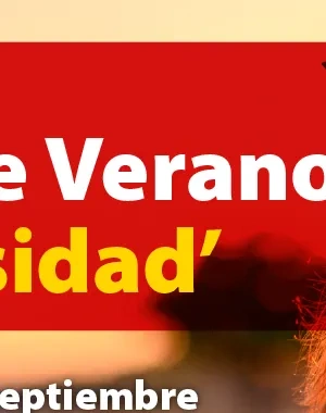Cartel promocional del Campus de Verano UniDiversidad 2026. A la izquierda aparecen los logotipos de Fundación ONCE y de la Unión Europea con el texto “Cofinanciado por la Unión Europea”. En el centro se lee: “3ª edición del Campus de Verano ‘UniDiversidad’. Del 1 de julio al 30 de septiembre de 2026”. A la derecha, silueta de una persona de espaldas levantando un birrete de graduación frente a un fondo de atardecer.