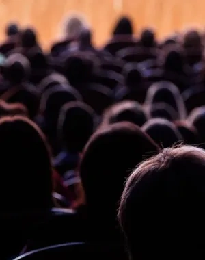 Siluetas de personas de espalda mirando una funcion teatral