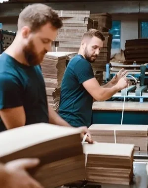 Personal trabajando en una empresa de cartón