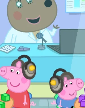 durante los dibujos George Pig haciendose una audiometría