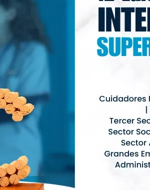 Cartel promocional de la 12.ª Edición de los Premios Internacionales SUPERCUIDADORES 2026. A la izquierda aparece una escultura con las letras “SC” elaborada con pequeños cilindros de corcho sobre una base con la inscripción “Premios Supercuidadores”. A la derecha, sobre fondo claro, se lee el título del evento y las categorías participantes: cuidadores familiares y profesionales, creadores de contenido, tercer sector, sectores sociosanitario, farmacéutico, asegurador, empresas pymes, grandes empresas, medi