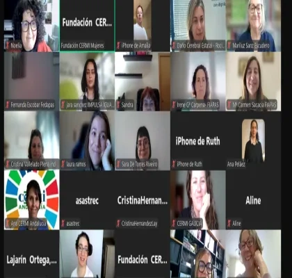 Una captura de pantalla de una reunión virtual en videollamada en el que se ven a 25 personas