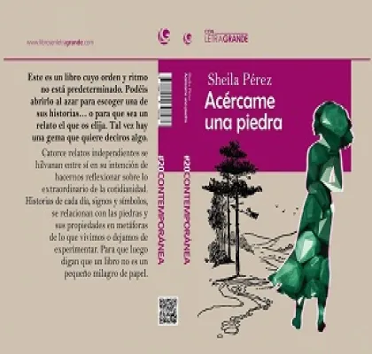 Banner del libro “Acércame un piedra” de Sheila Pérez, con la portada del mismo